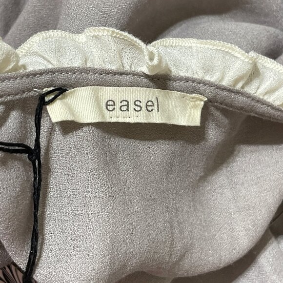 New Easel Ruffle Trim Top Blouse Taupe Cream S Small Tiered Hem - Picture 4 of 6